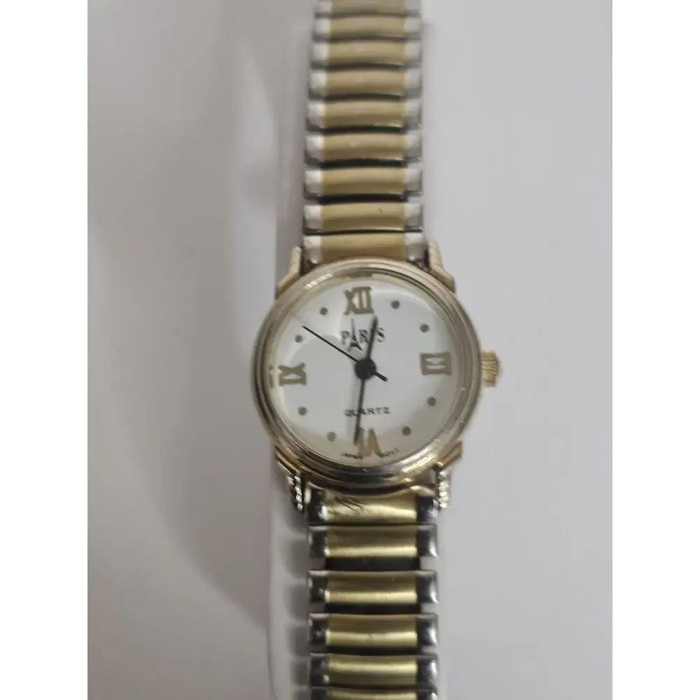 Beautiful Paris Ladies Watch Quartz New Battery Running Two Tone Expansion Band